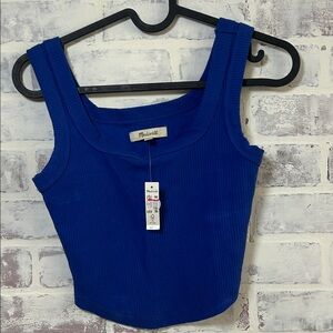 MADEWELL The Tailored Crop Tank Top Women’s XXS Ribbed Blue NEW Wide Strap NL398
